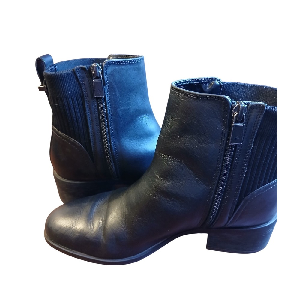 Kenneth Cole Reaction Salt Stretch Bootie Black Leather Ankle Boots Womens 7.5